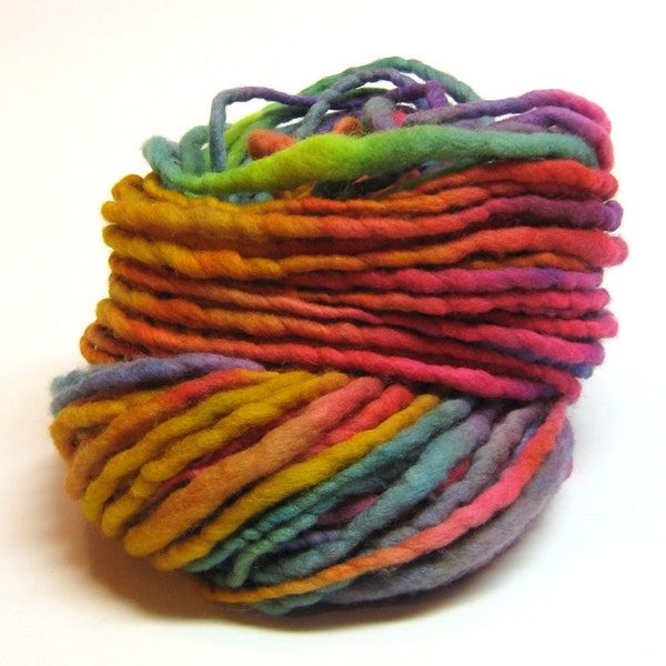 Handspun and handpainted rainbow yarn in merino wool - 50 yards and 2.3 ounces/ 65 grams