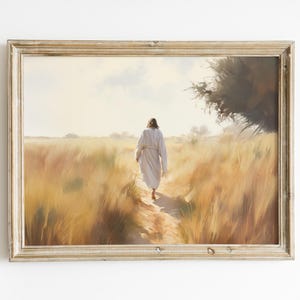 Jesus Walking the Way Art Digital Download, Inspirational Christian Wall Decor, Faith Spiritual Gift, Christian Faith Watercolor Painting