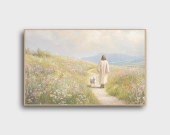 The Shepherd’s Mercy Canvas, Jesus Carrying the Lost Sheep Art, Inspirational Faith Painting, Christian Wall Decor, Spiritual Religious Gift