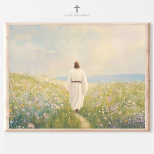 Jesus Walking the Path Framed Print, Inspiring Christian Wall Art, Gospel-Inspired Home Decor, Christian Path to Faith Artwork Gift