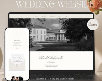 Ivory Minimalist Wedding Website Template, Canva Design, RSVP, Music Player