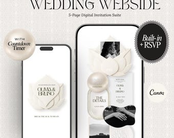 Ivory Black Wedding Website Canva Template with RSVP, Old Money Luxury Design (Digital Invite)
