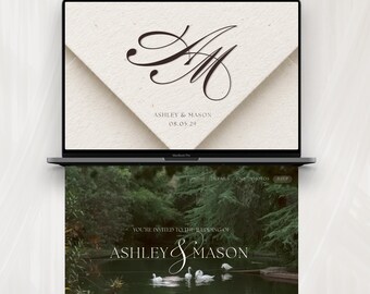 Old Money Wedding Website Template, Vintage Editorial Green Burgundy, Elegant Canva Site