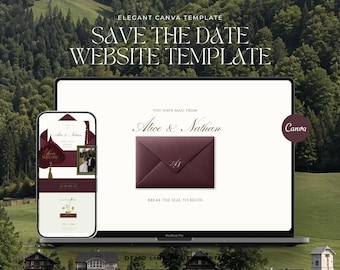 Burgundy & Olive Green Save the Date Website Template, Old Money Design, Elegant Canva Site