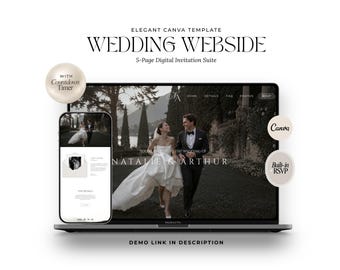 Timeless Editorial Wedding Website Template with RSVP, Elegant Editable Canva Design, Instant Download