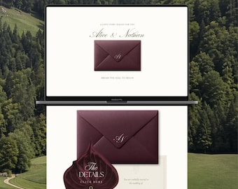 Burgundy & Olive Green Wedding Website Template with RSVP, Elegant Canva Site, Vintage Wedding Invitation