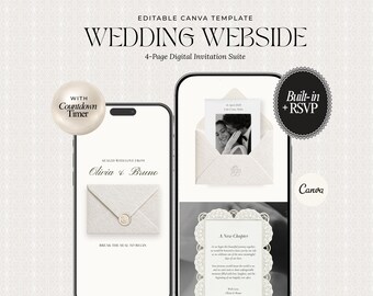 Ivory Wedding Website Template, Minimalist Digital Invitation Website, Canva Design with RSVP, Countdown Timer