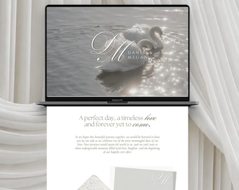 Vintage Swan Wedding Website Template, Timeless Lace Wedding Invite, Editable Canva Site