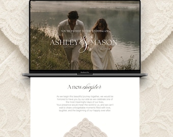 Elegant Lace & Olive Green  Wedding Website Template, Old Money Canva Site , Classical Painting Design
