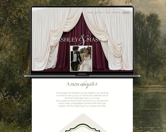 Olive Green and Burgundy Wedding Website Template with RSVP, Elegant Editable Old Money