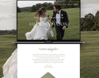 Elegant Countryside Wedding Website Template, Green Editorial Design, Garden Estate Canva Site