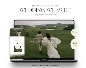 Olive Green Countryside Wedding Website Template with RSVP, Elegant Editable Canva Digital Invitation