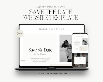Elegant Ivory Save the Date Website Template with Top Menu Navigation,  Luxury Editorial Wedding Design
