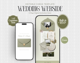 Sage Green Wedding Website Template, Elegant Editable Canva Site, RSVP, Countdown Timer