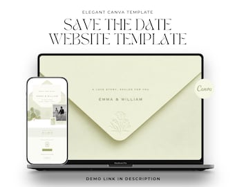 Green Floral Save the Date Website Template, Elegant Floral Canva Design (Digital Download)