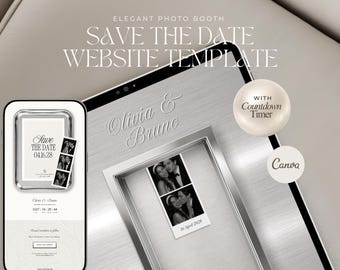 Ivory Photo Booth Save the Date, Elegant Editable Canva Wedding Website, Minimalist Digital Invitation