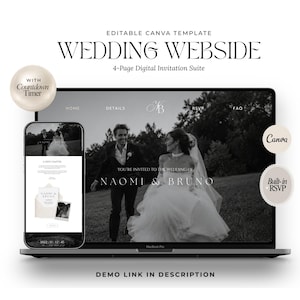 Elegant Wedding Website Template with RSVP, Editorial Editable Canva Design, Instant Download