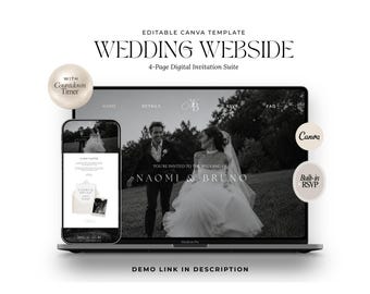 Elegant Wedding Website Template with RSVP, Editorial Editable Canva Design, Instant Download