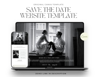 Elegant Save the Date Website Template, Editorual Black Ivory, Countdown Timer (Digital)