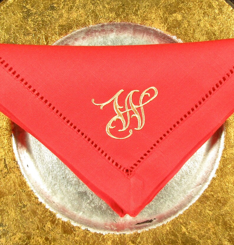 Monogrammed No Iron Hemstitched Napkins red monogrammed Etsy