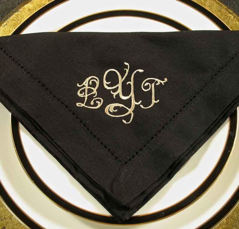 4 Monogrammed Napkins in the Charleston Font, three initial monogram to cloth napkins, monogrammed wedding napkins, monogrammed gift napkins image 1