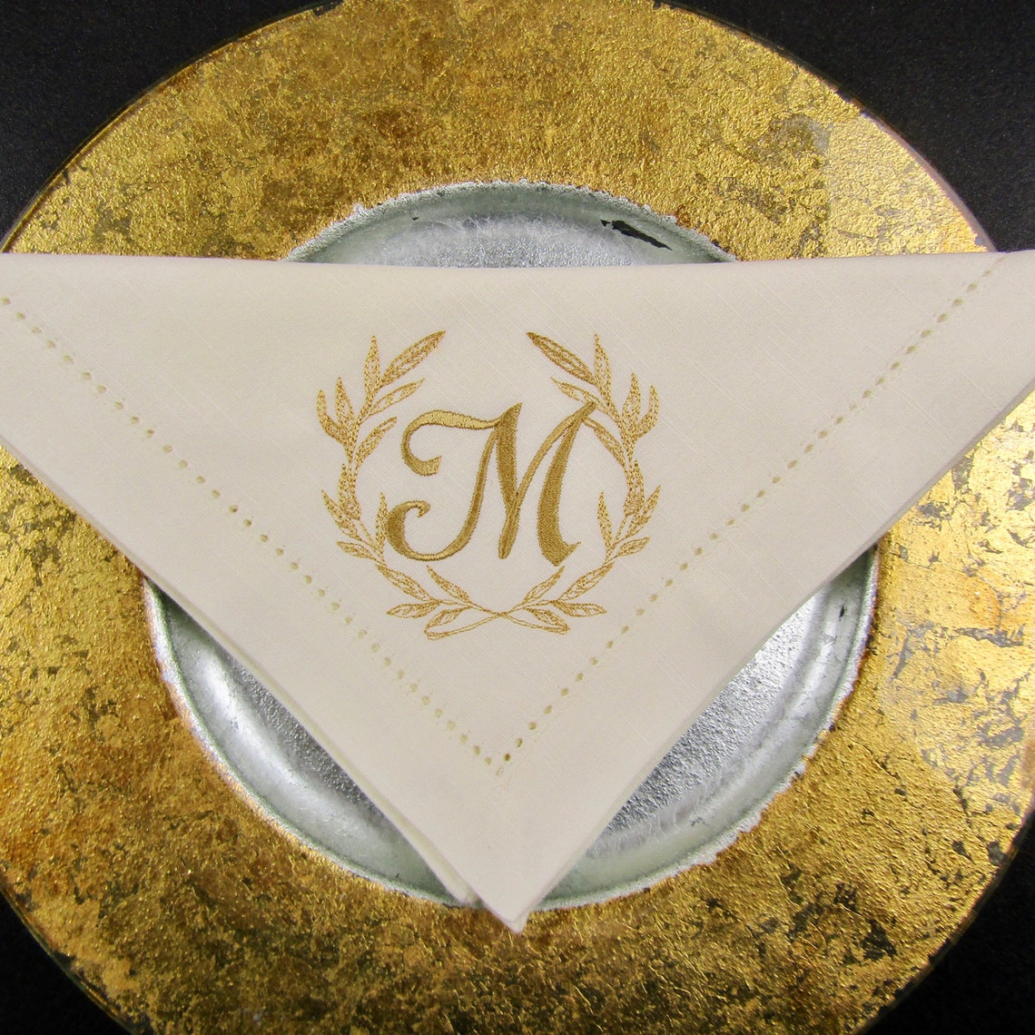Monogrammed Hemstitched Napkins Wreath Monogrammed Napkins Etsy