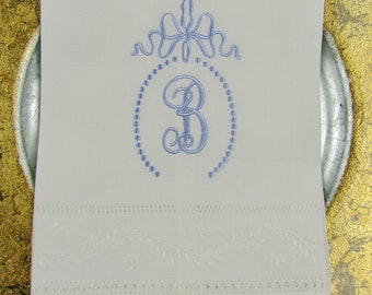 2 Monogrammed Linen Guest Towels, Tea towels monogrammed in your choice of thread color, beautiful and detailed linens, a great gift