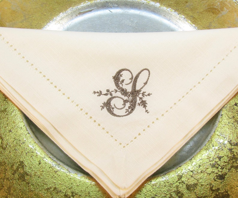 4 Monogrammed 20x20 Cotton Hemstitched Napkins, Your choice of Thread Color and Napkin Color, made to order, a great gift image 5