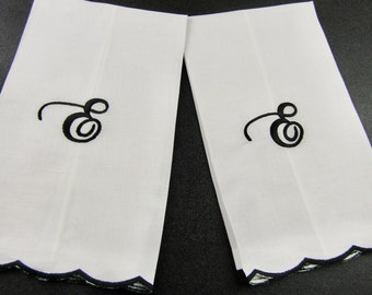 Two Monogrammed scalloped edge linen guest towels in your choice of color and thread color, Monogrammed Guest Towels a Great Gift