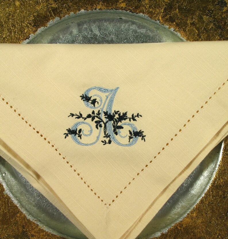 4 Monogrammed 20x20 Cotton Hemstitched Napkins, Your choice of Thread Color and Napkin Color, made to order, a great gift image 7