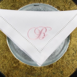 White No Iron White Linen Look Monogrammed Hemstitched Napkins, monogrammed white no iron cloth napkin, monogrammed white wedding napkin image 2