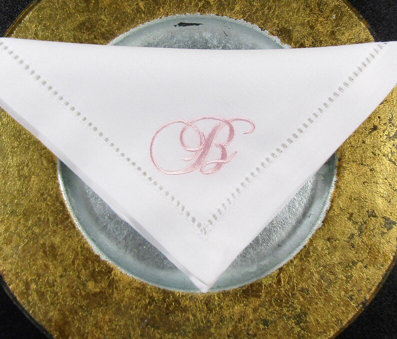 White No Iron White Linen Look Monogrammed Hemstitched Napkins, monogrammed white no iron cloth napkin, monogrammed white wedding napkin image 2