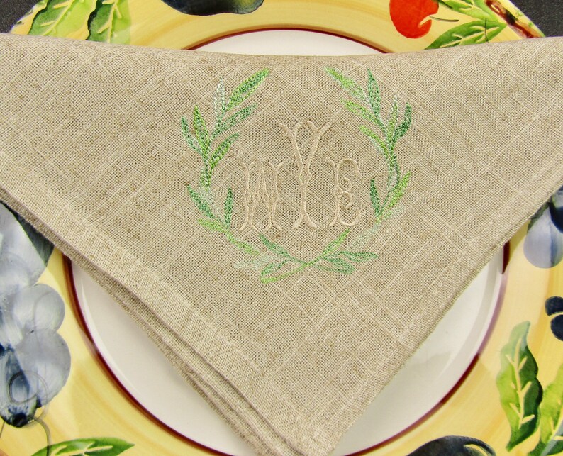 Monogrammed Natural Linen Napkins No Iron Linen Napkins Etsy