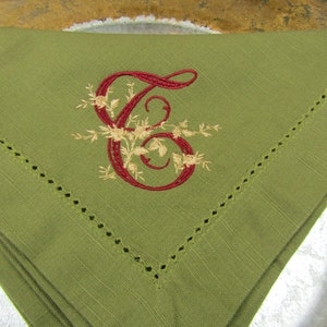 4 Monogrammed 20x20 Cotton Hemstitched Napkins, Your choice of Thread Color and Napkin Color, made to order, a great gift image 2