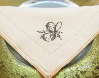 4 Monogrammed 20x20 Cotton Hemstitched Napkins, Your choice of Thread Color and Napkin Color, made to order, a great gift