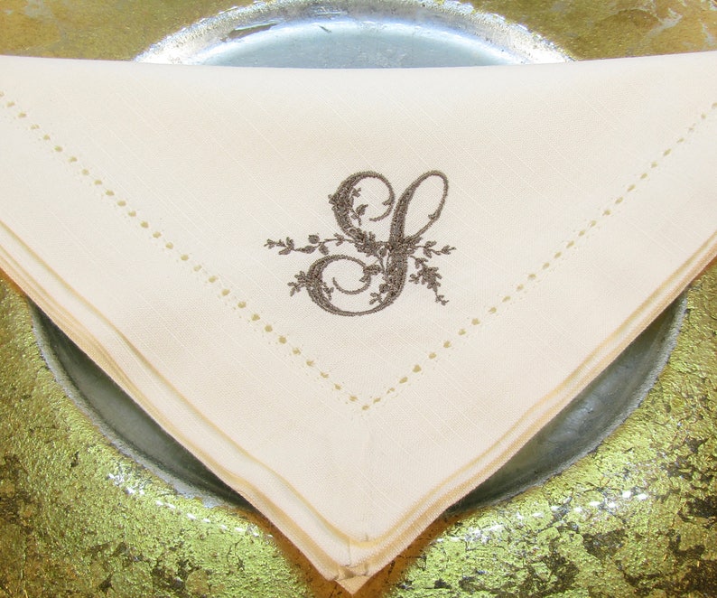 4 Monogrammed 20x20 Cotton Hemstitched Napkins, Your choice of Thread Color and Napkin Color, made to order, a great gift image 1