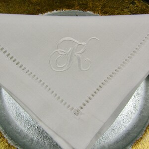 White No Iron White Linen Look Monogrammed Hemstitched Napkins, monogrammed white no iron cloth napkin, monogrammed white wedding napkin image 4