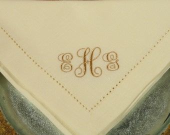 Set of 4 Monogrammed Cotton Napkins in the Elegant Font, Monogrammed hemstitched cloth napkins,  The perfect gift