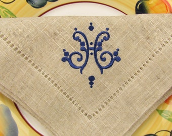 Available now!  4 Monogrammed No Iron Linen Napkins, monogrammed Napkins ready to shipp on Sale