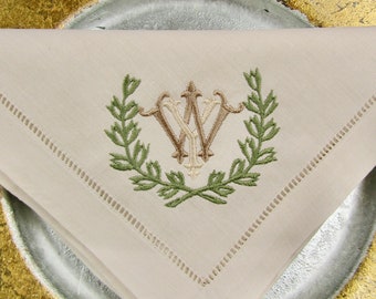 4 Monogrammed Linen Napkins in your choice of napkin and thread color, monogrammed intertwined initials, the perfect wedding gift