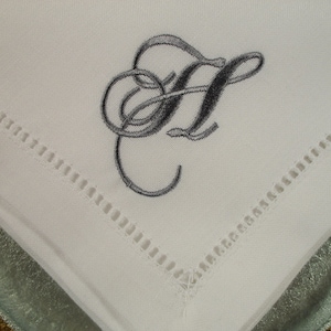 White No Iron White Linen Look Monogrammed Hemstitched Napkins, monogrammed white no iron cloth napkin, monogrammed white wedding napkin image 1