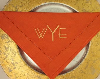 4 Monogrammed Cotton  Napkins, Personalized Napkins made to order in your choice of thread and napkin color, a great gift