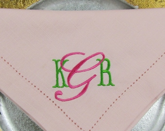 Monogrammed Cotton Hemstitched  Napkins, Custom Made monogrammed napkins, who's from over 20 napkin and thread colors