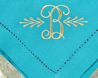 4 Monogrammed  Hemstitched Napkins, A great wedding gift, choose your napkin and thread color, personalized monogrammed napkins