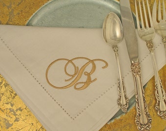 4 Monogrammed  Cotton hemstitched Napkins, your choice of napkin and thread color, personalized just for you, makes the perfect gift