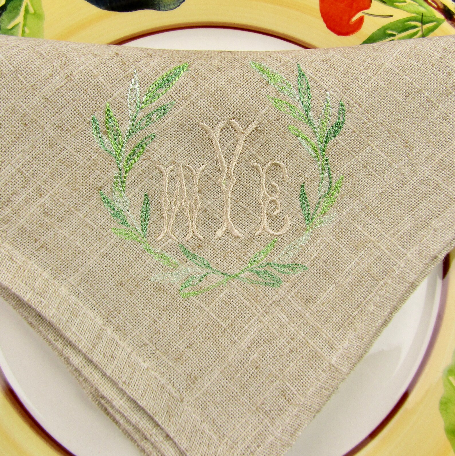 Monogrammed Natural Linen Napkins No Iron Linen Napkins Etsy