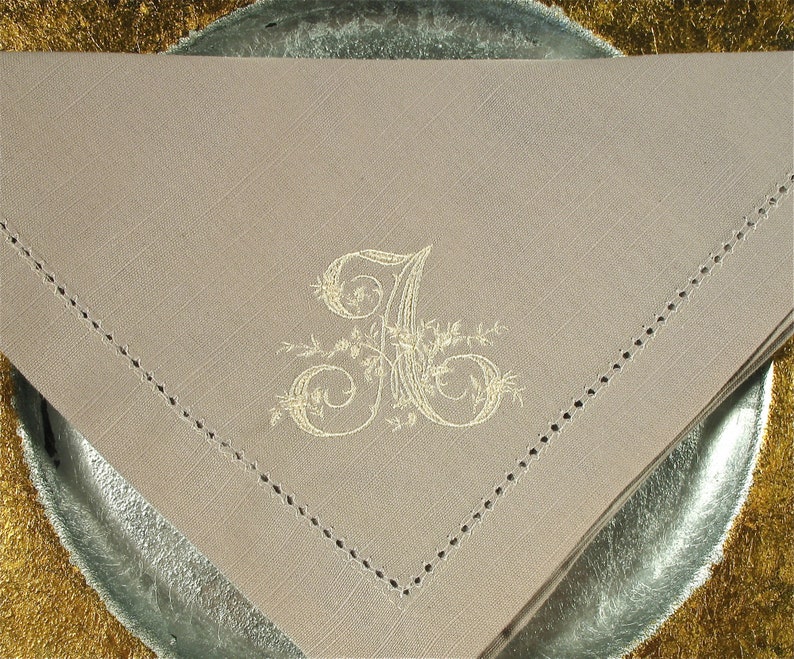 4 Monogrammed 20x20 Cotton Hemstitched Napkins, Your choice of Thread Color and Napkin Color, made to order, a great gift image 3