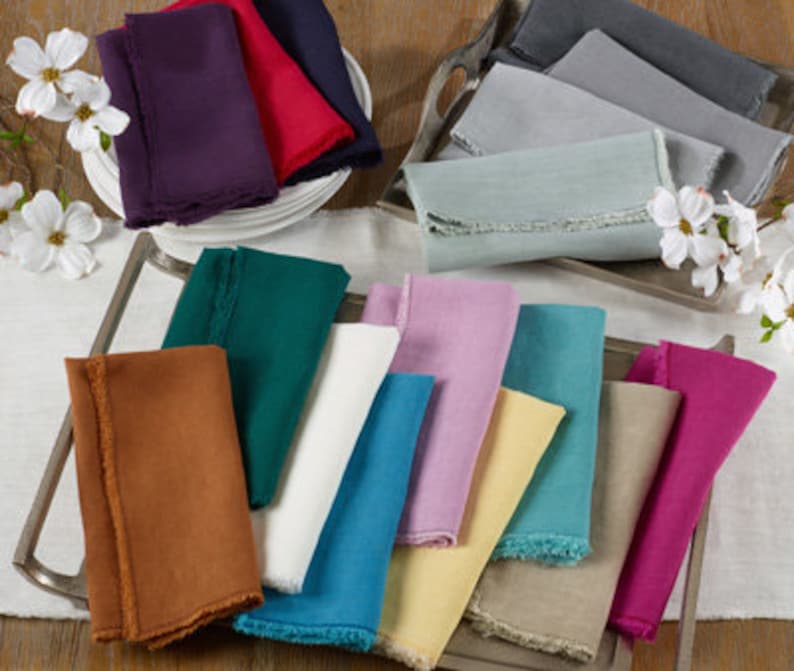 Monogrammed Shabby Chic Linen Napkins in 15 colors Stone Washed Linen Monogrammed Napkins perfect for the Holidays