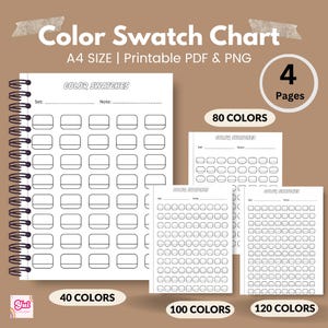 Printable Color Swatch Chart 40, 80, 100, 120 Colors |Blank Color Swatch template |Color Pencils, Gel Pens, paint | A4 PDF, Instant Download