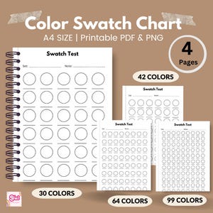 Kreis druckbare Farbmusterkarte 30, 42, 64, 99 Farben |Blank Swatch-Vorlage |Farbstifte, Gelstifte, Farbe | A4 PDF, Sofortdownload